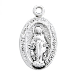 3/8-inch Sterling Silver Oval Miraculous Medal with 18-inch Chain