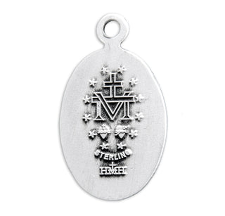 3/8-inch Sterling Silver Oval Miraculous Medal with 18-inch Chain