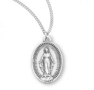 7/8-inch Sterling Silver Oval Miraculous Medal | 18-inch Chain