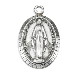 15/16-inch Sterling Silver Oval Miraculous Medal with 18-inch Chain