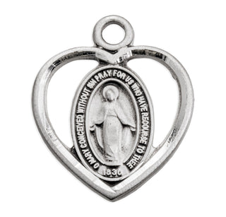 Sterling Silver Heart Shaped Miraculous Medal