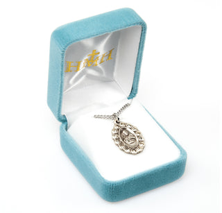 7/8-inch Sterling Silver Scapular Medal with Finest Austrian Crystal Stones 18-inch Chain