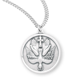 15 16 Inch Round Sterling Silver Holy Spirit Medal With 20 Inch Chain