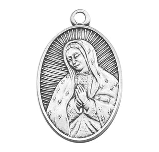 1-inch Round Sterling Silver Our Lady of Guadalupe Medal with 18-inch Chain