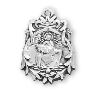 Sterling Silver Floral Bordered St. Christopher Medal