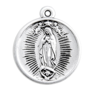 13/16-inch Round Sterling Silver Our Lady of Guadalupe Medal with 18-inch Chain