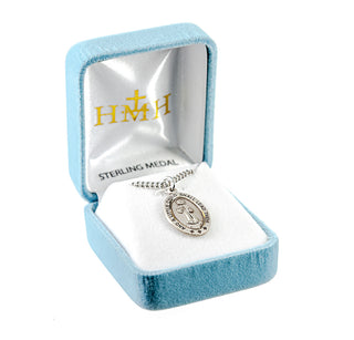7/8-inch Oval Sterling Silver Medal of Christ with 18-inch Chain