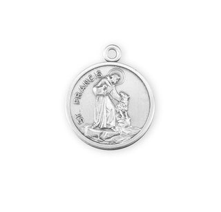 7/8-inch Round Sterling Silver St. Francis Medal with 20-inch Chain