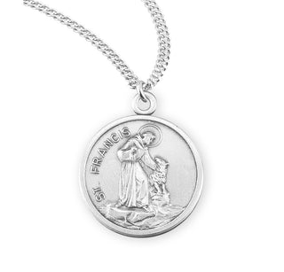 7 8 Inch Round Sterling Silver St Francis Medal With 20 Inch Chain