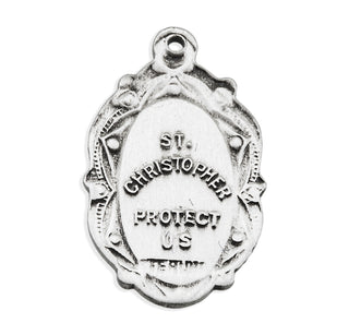 Sterling Silver Fancy Oval St. Christopher Medal