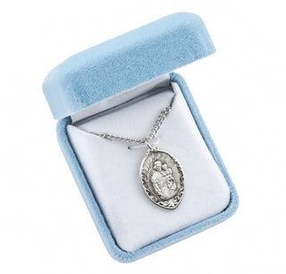 Sterling Silver Almond-Shaped St. Joseph Pendant with Rays