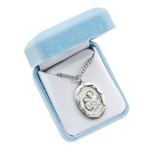 Sterling Silver St. Joseph Pendant with Scalloped Border