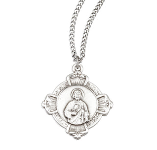Sterling Silver Saint Jude Cross Medal with Sacred Heart of Jesus Back