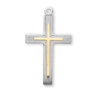 1 1/4-inch Tutone Sterling Silver Cross with 24-inch Chain