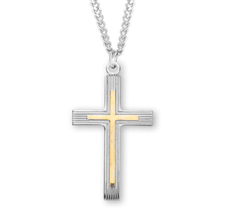 1 1 4 Inch Tutone Sterling Silver Cross With 24 Inch Chain
