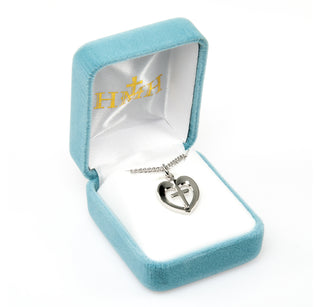 3/4-inch Sterling Silver Cross in Heart with 18-inch Chain