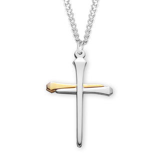 1 3 8 Inch Tutone Sterling Silver Nail Cross With 24 Inch Chain