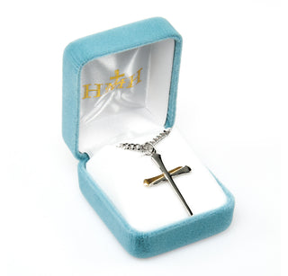 1 3/8-inch Tutone Sterling Silver Nail Cross with 24-inch Chain