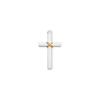 1 5/16-inch Tutone Sterling Silver Cross with Rope 24-inch Chain