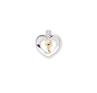 3/4-inch Tutone Sterling Silver Heart with Chalice 18-inch Chain