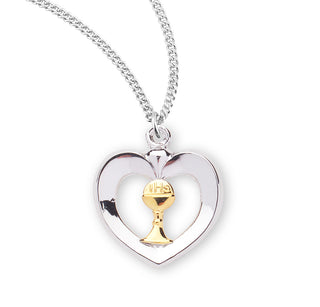3 4 Inch Tutone Sterling Silver Heart With Chalice 18 Inch Chain