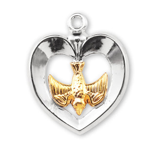 3/4-inch Sterling Silver Heart with Holy Spirit 18-inch Chain