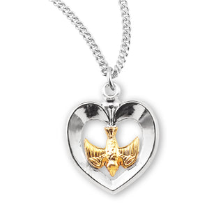 3 4 Inch Sterling Silver Heart With Holy Spirit 18 Inch Chain