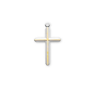 1 1/2-inch Tutone Sterling Silver Cross with 20-inch Chain