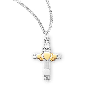 1 Inch Tutone Sterling Silver Claddaugh Cross With 18 Inch Chain