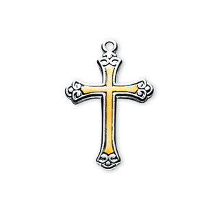 3/4-inch Tutone Sterling Silver Cross with 18-inch Chain