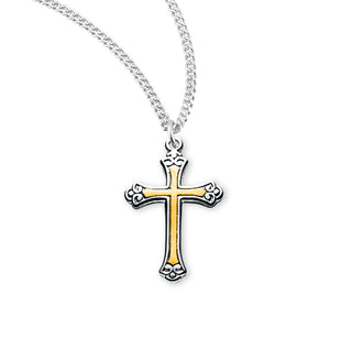 3 4 Inch Tutone Sterling Silver Cross With 18 Inch Chain