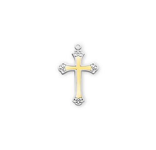 1 1/8-inch Tutone Sterling Silver Cross with Black Enamel 18-inch Chain