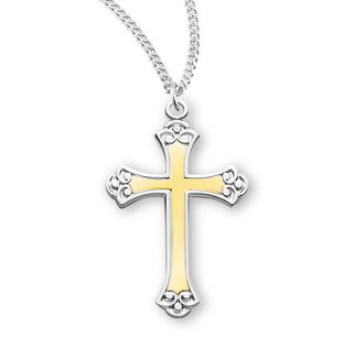 1 1 8 Inch Tutone Sterling Silver Cross With Black Enamel 18 Inch Chain