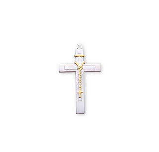 1 1/2-inch Tutone Sterling Silver Rosary Cross with 18-inch Chain