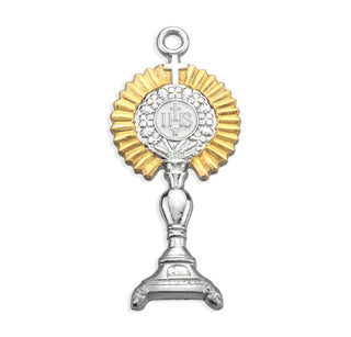 1 7/8-inch Tutone Sterling Silver Monstrance Pendant with 24-inch Chain
