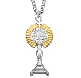 1 7 8 Inch Tutone Sterling Silver Monstrance Pendant With 24 Inch Chain