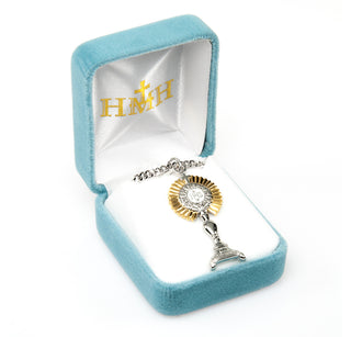 1 7/8-inch Tutone Sterling Silver Monstrance Pendant with 24-inch Chain