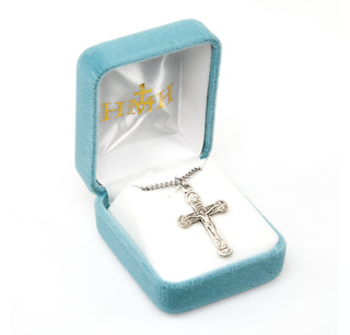 Sterling Silver Crucifix with 18-inch Chain and a Deluxe Velour Gift Box Included.