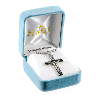 Sterling Silver High-Polished Rhodium Plated Crucifix