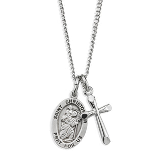 Sterling Silver Saint Christopher Medal and Small Cross