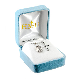 Sterling Silver Small St. Michael Medal and Small Cross