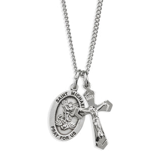 Sterling Silver Small Saint Michael Medal and Small Crucifix