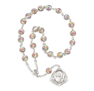 Sterling Silver St. Therese Chaplet with OL of Mt. Carmel Centerpiece made with Floral Glass Beads Crystal 8mm