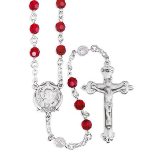 Sterling Silver Sacred Heart of Jesus Chaplet made with 6mm Finest Crystal Blood Red & Crystal Beads