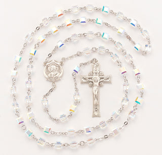 Aurora Faceted Cube Sterling Rosary - Engravable