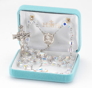 Aurora Faceted Cube Sterling Rosary - Engravable