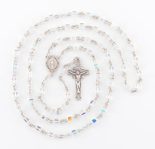 Aurora Finest Austrian Crystal Cube Sterling Rosary - Engravable