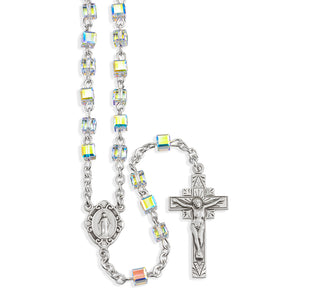 Aurora Finest Austrian Crystal Cube Sterling Rosary Engravable