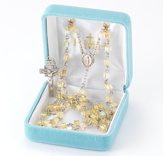 6mm Round Blue Opal Finest Austrian Crystal Sterling Rosary - Engravable