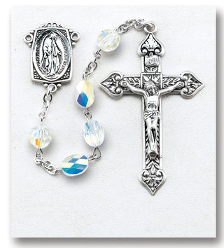 6mm Round Erinite Finest Austrian Crystal Sterling Rosary - Engravable